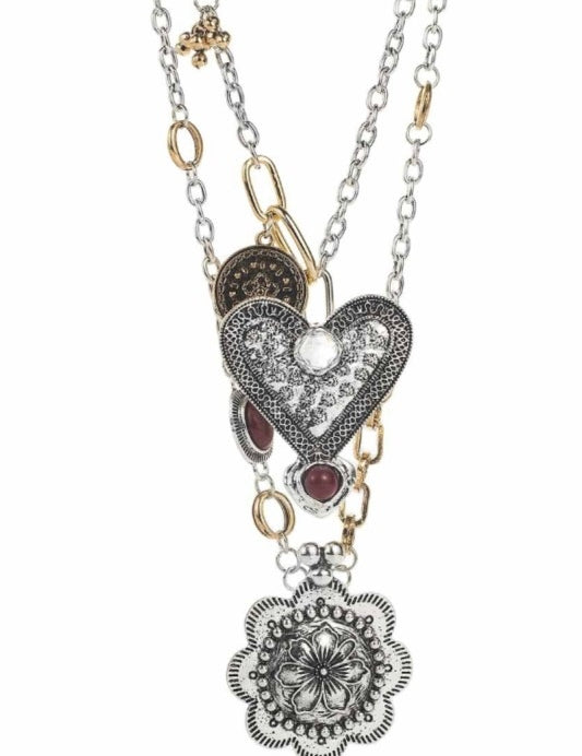Eden Heart & Floral Pendant Necklace Set