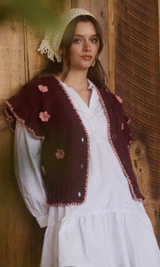 Leana Burgundy Floral Detail Knit Vest