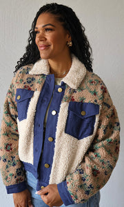 Marlow Fuzzy Floral Print Contrast Boxy Jacket