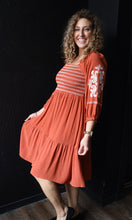 Octavia Rust Smocked Embroidered Peasant Dress