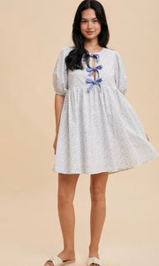 Denise French Blue Floral Bow Tie Mini Dress