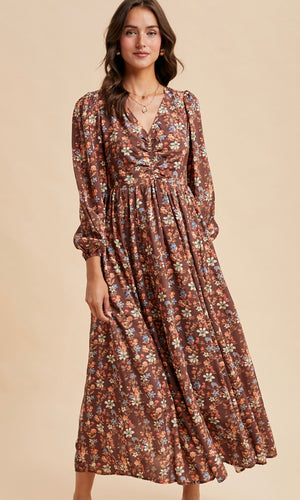 Lola Mocha Mousse Floral Cotton Maxi Dress