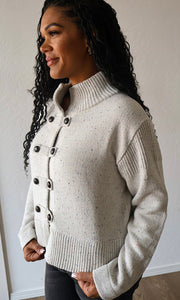Maisie Textured Melange Boxy Fit Sweater Jacket