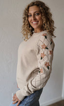 McKenzie Taupe Floral Embroidered Crew Neck Sweater