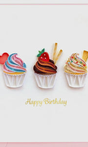 Quilled Birthday Cup Cake Trio Card