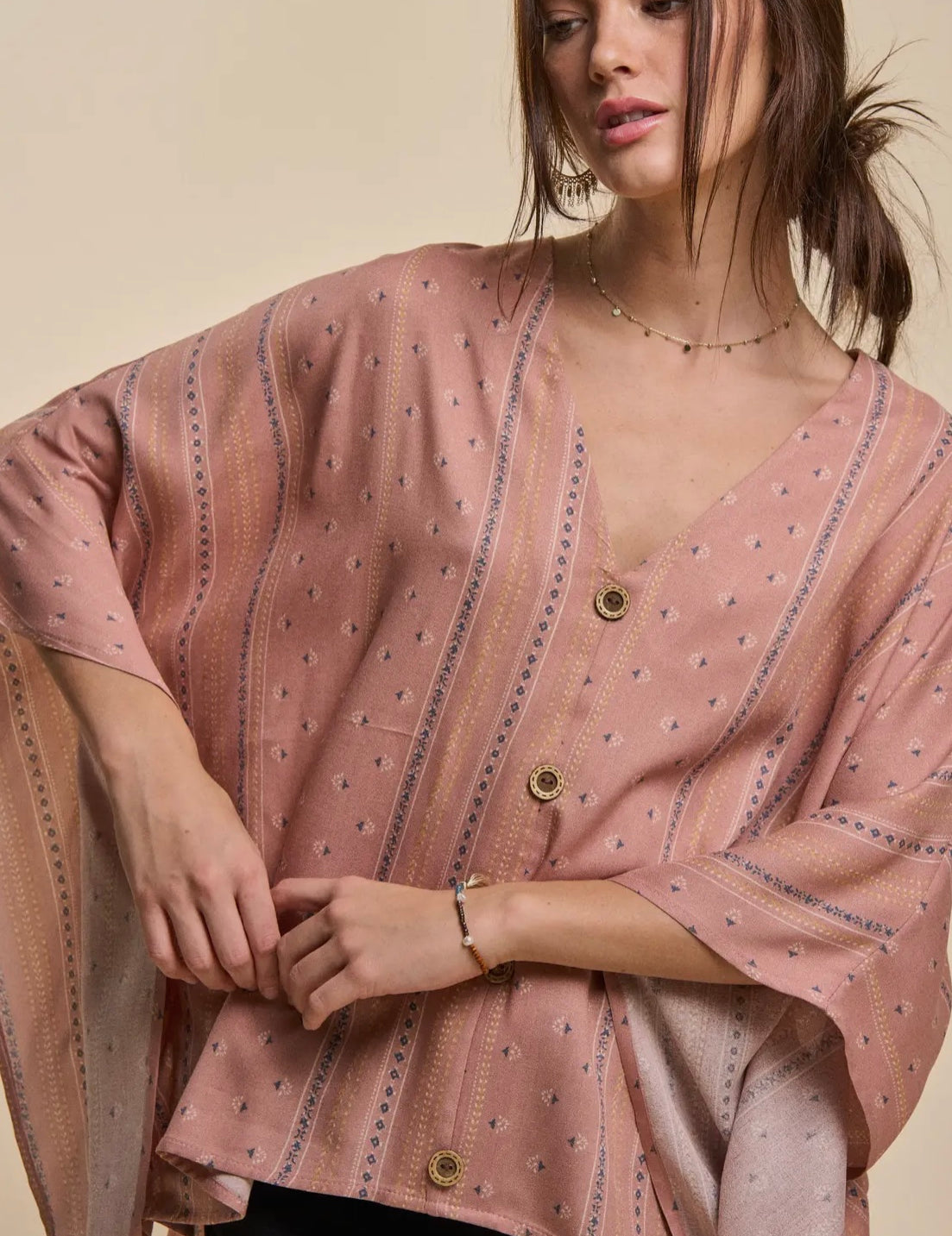 Ariella Mauve Aztec Print Dolman Sleeve Top
