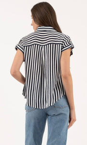Erwin Navy Stripe Tap Sleeve Button Down Shirt