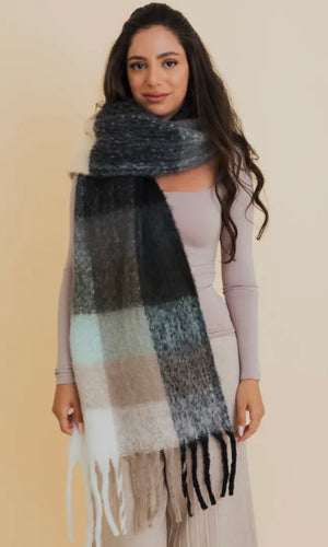 Paris Light Blue Cozy Breeze Oversized Fringe Scarf
