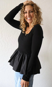 Merritt Scoop Neck Rib Bubble Peplum Top