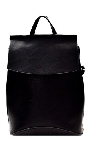 Brazil-Black Vegan Leather Convertible Backpack Crossbody Bag