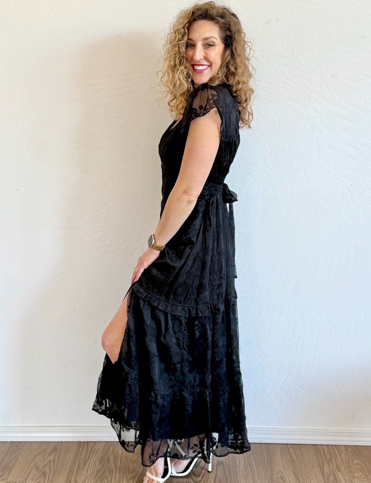 Drew Lace Embroidered Tiered Maxi Dress