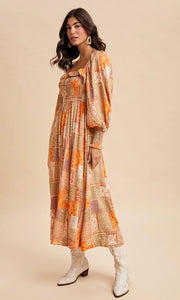 Jay Smocked Ruffled Patchwork Maxi Dress