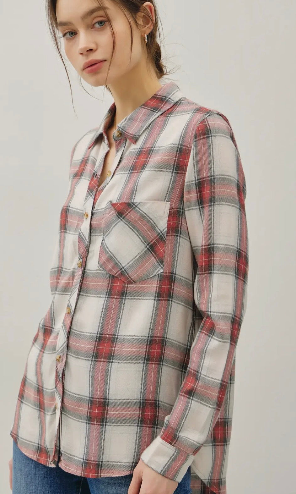 Norah Grey Robertson Plaid Long Sleeve Button Up Shirt
