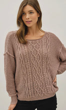 Lainey Mocha Chunky Cable Knit Sweater w/ Dropped Shoulder