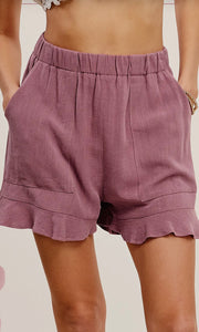 Eliora Berry Flared Hem Elastic Band Shorts with Front Pockets