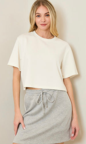 Gourius Ivory Buttery Soft Boxy Cropped Tee
