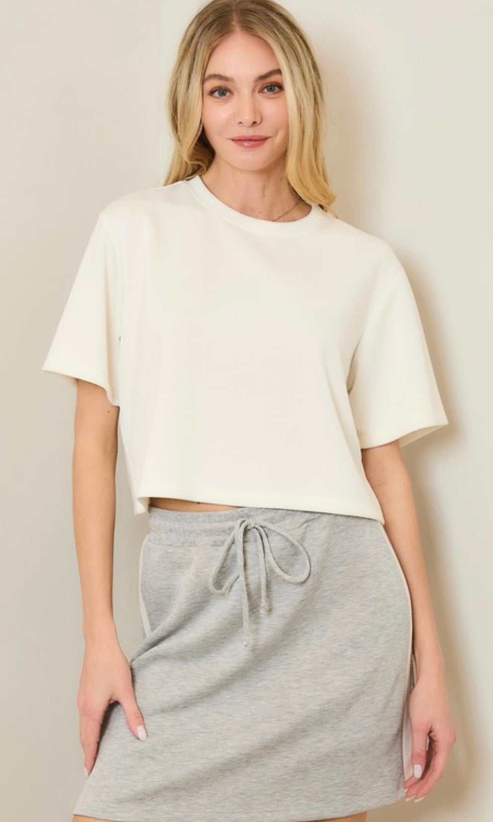 Gourius Ivory Buttery Soft Boxy Cropped Tee