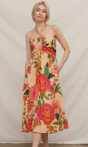Kathey Floral Halter Midi Dress