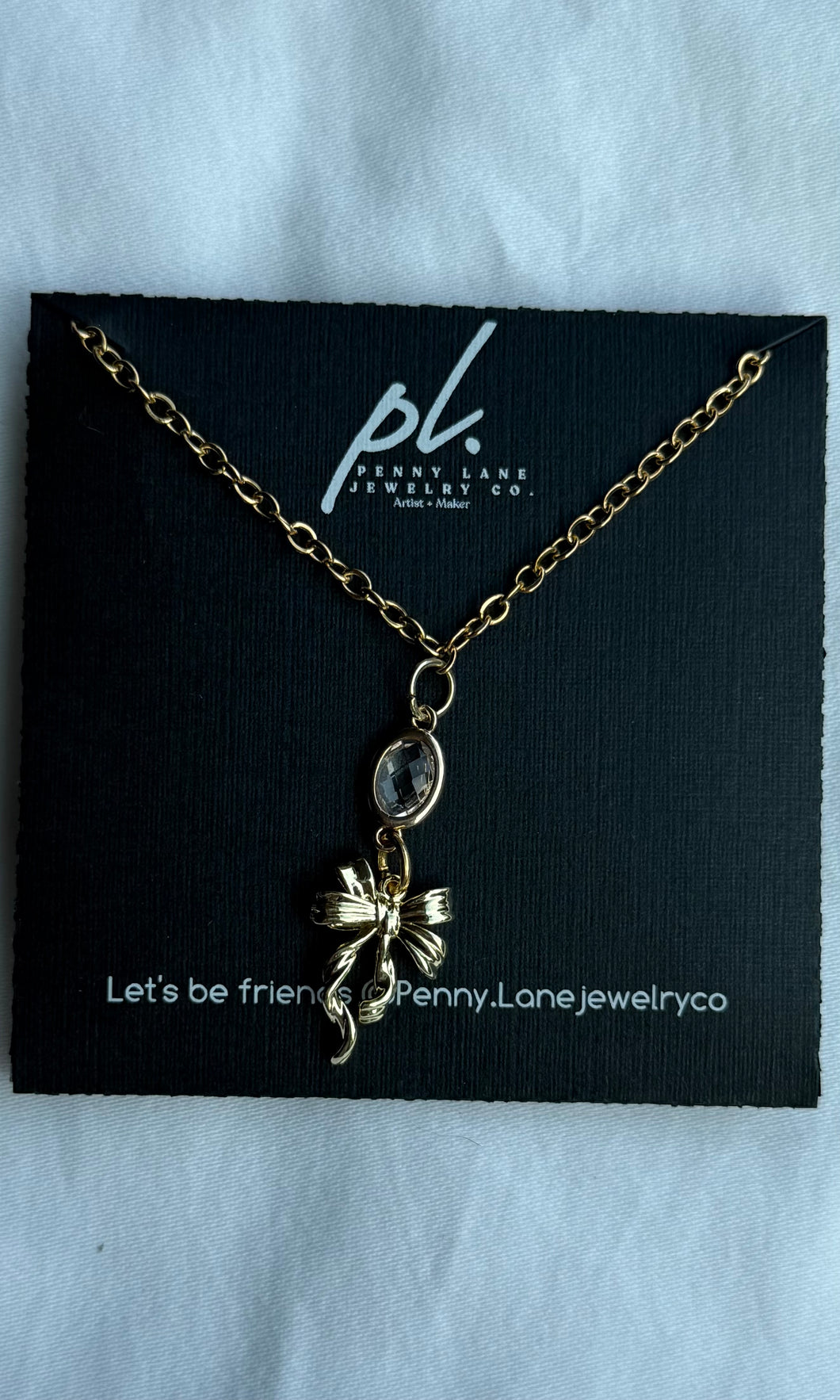 Tana Dainty Ribbon Stone Drop Gold Color Necklace