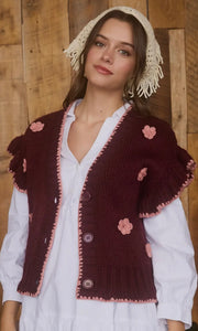 Leana Burgundy Floral Detail Knit Vest