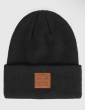 C.C Heather Knit Suede Patch Beanie Winter Hat