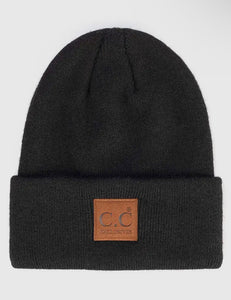 C.C Heather Knit Suede Patch Beanie Winter Hat