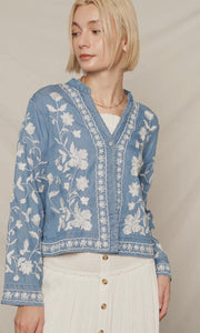 Martin Long Sleeve Embroidery Denim Top