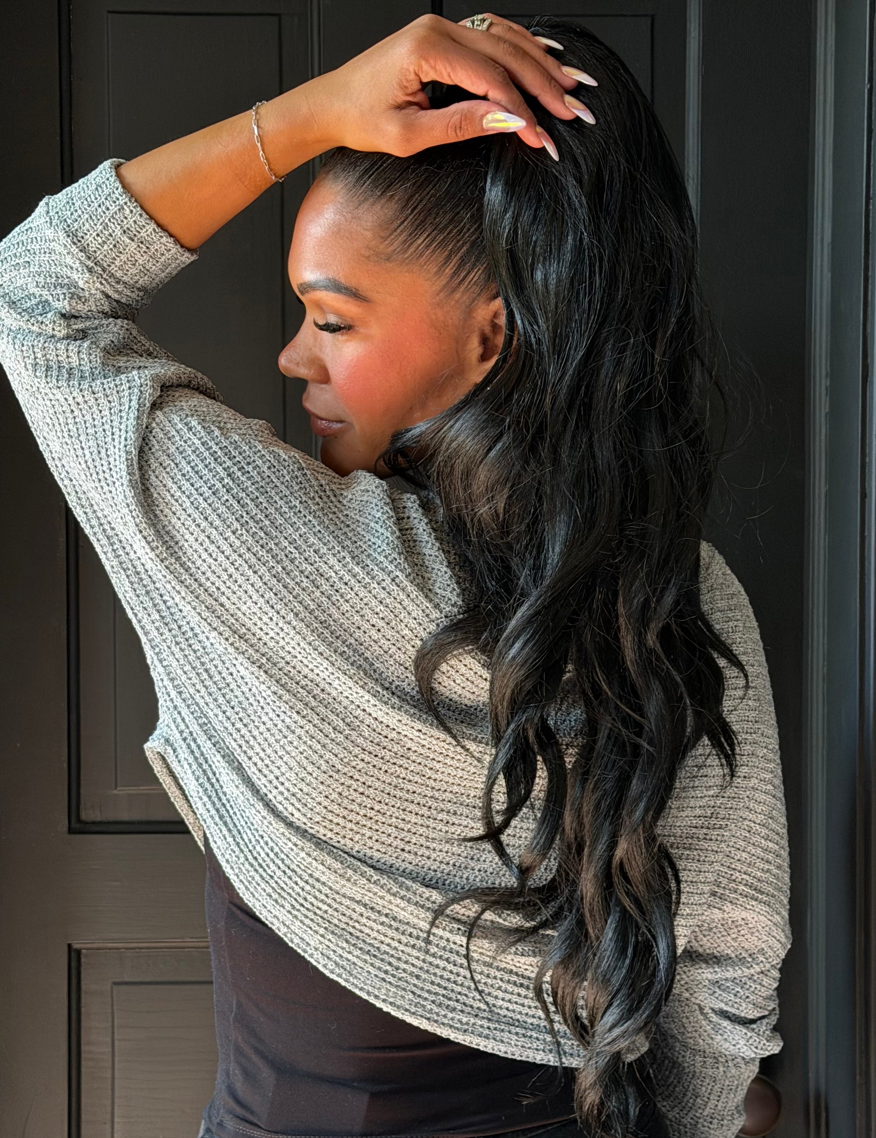 Wendy Heather Grey Knit Batwing Crop Sweater