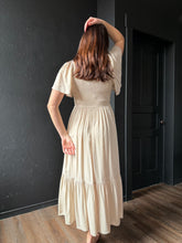 Artiste Cashew Milk Satin Empire Smocked Midi Dress