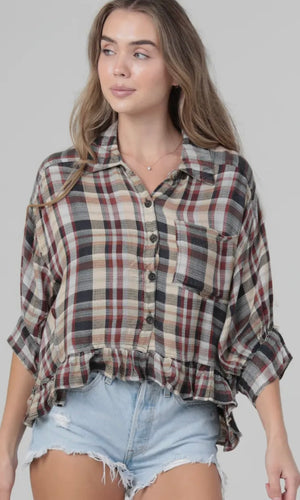 Royce Plaid Shirt with Ruffle Hem