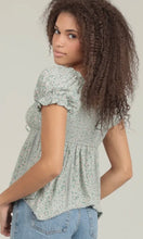 Aloka Mint Lace Trim Ditsy Print Blouse