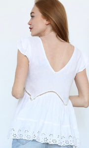 Carrington White V Neck Eyelet Embroidered Top