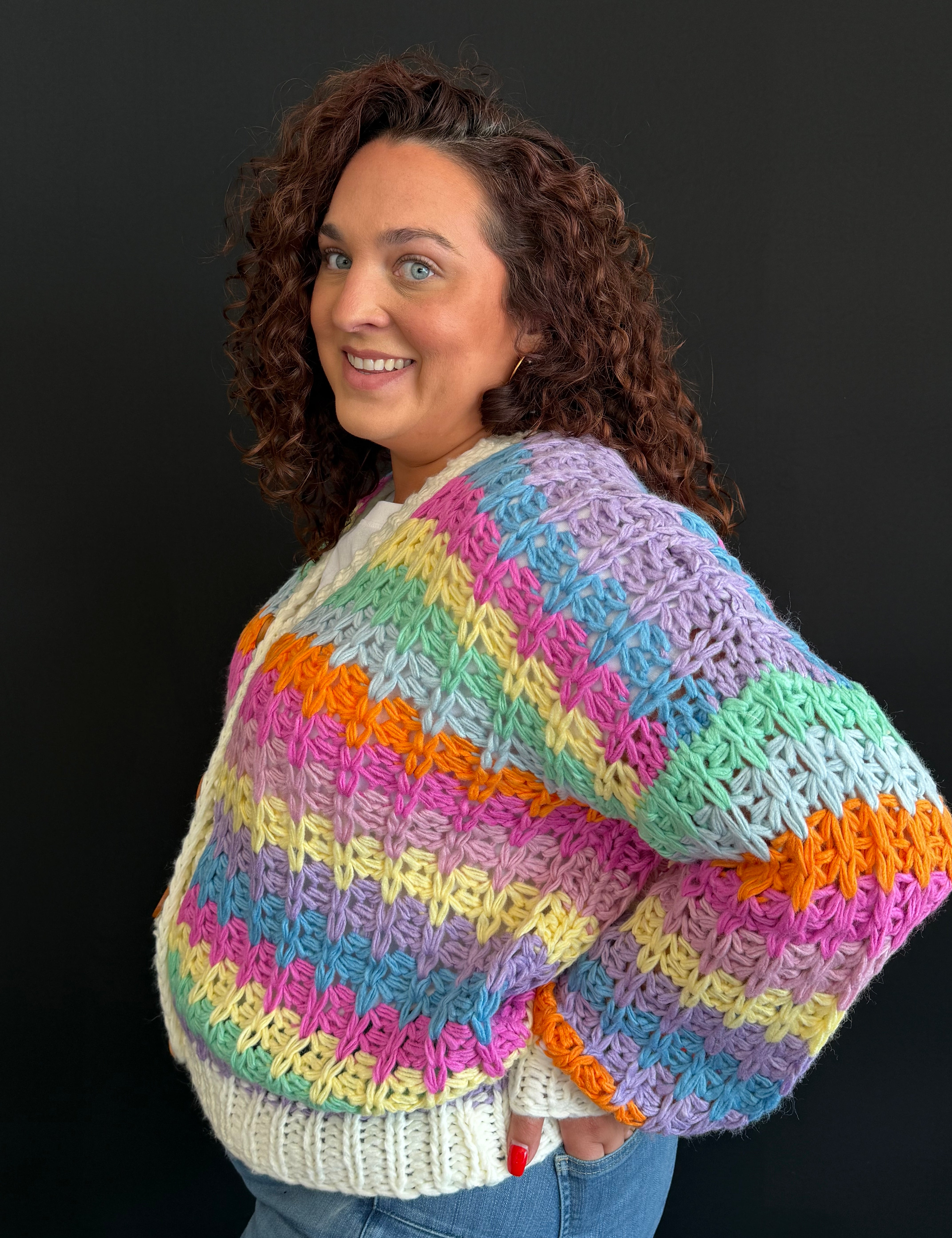 Lia Plus Size Rainbow Chunky Knit Oversized Cardigan