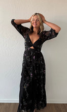 Oleen V Neck Twist Front Sheer Godet Maxi Dress