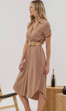 Leon Tan Button Down Belted Midi Dress