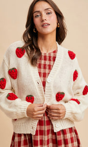 Loyal Cream Knitted 3D Strawberry Cardigan