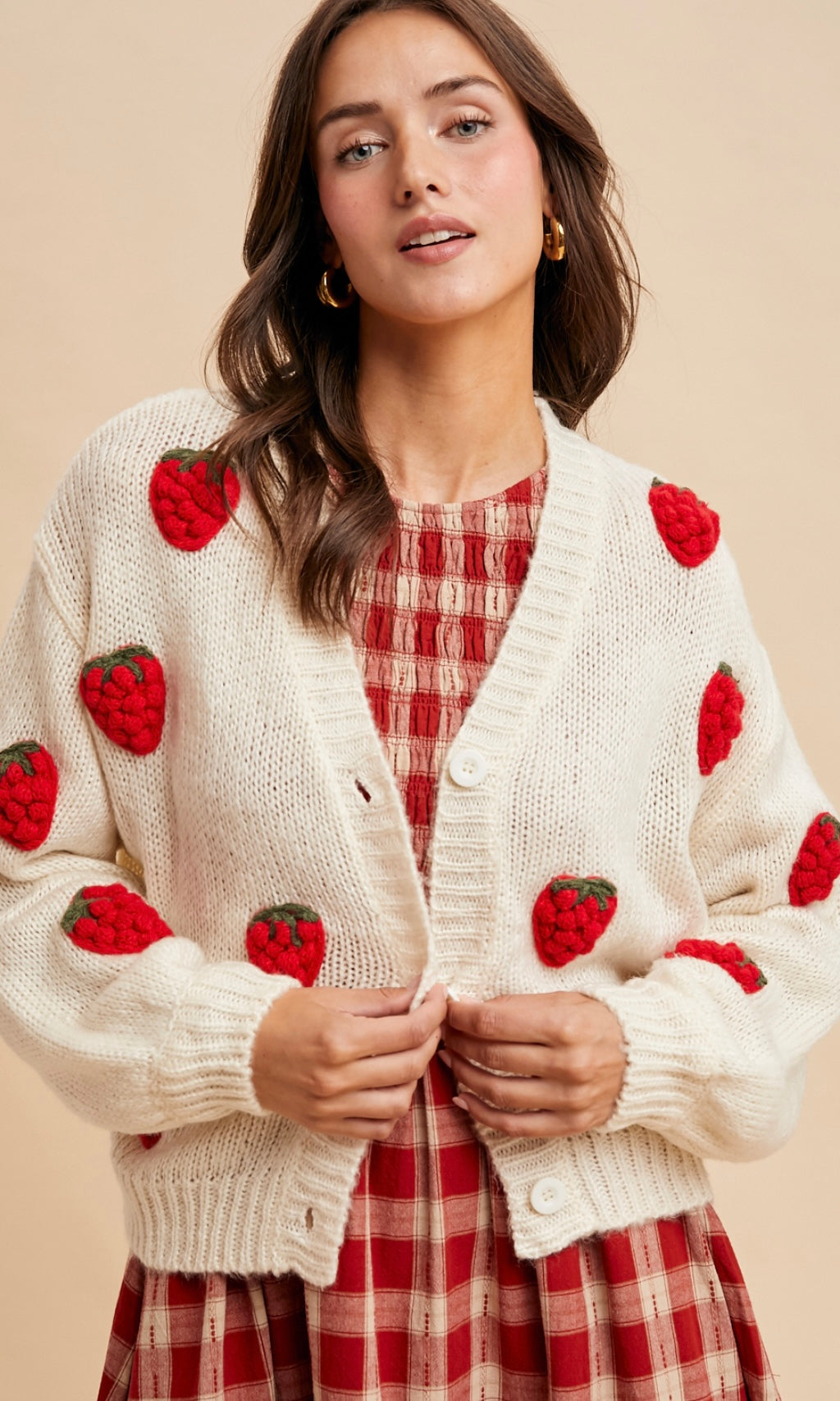 Loyal Cream Knitted 3D Strawberry Cardigan