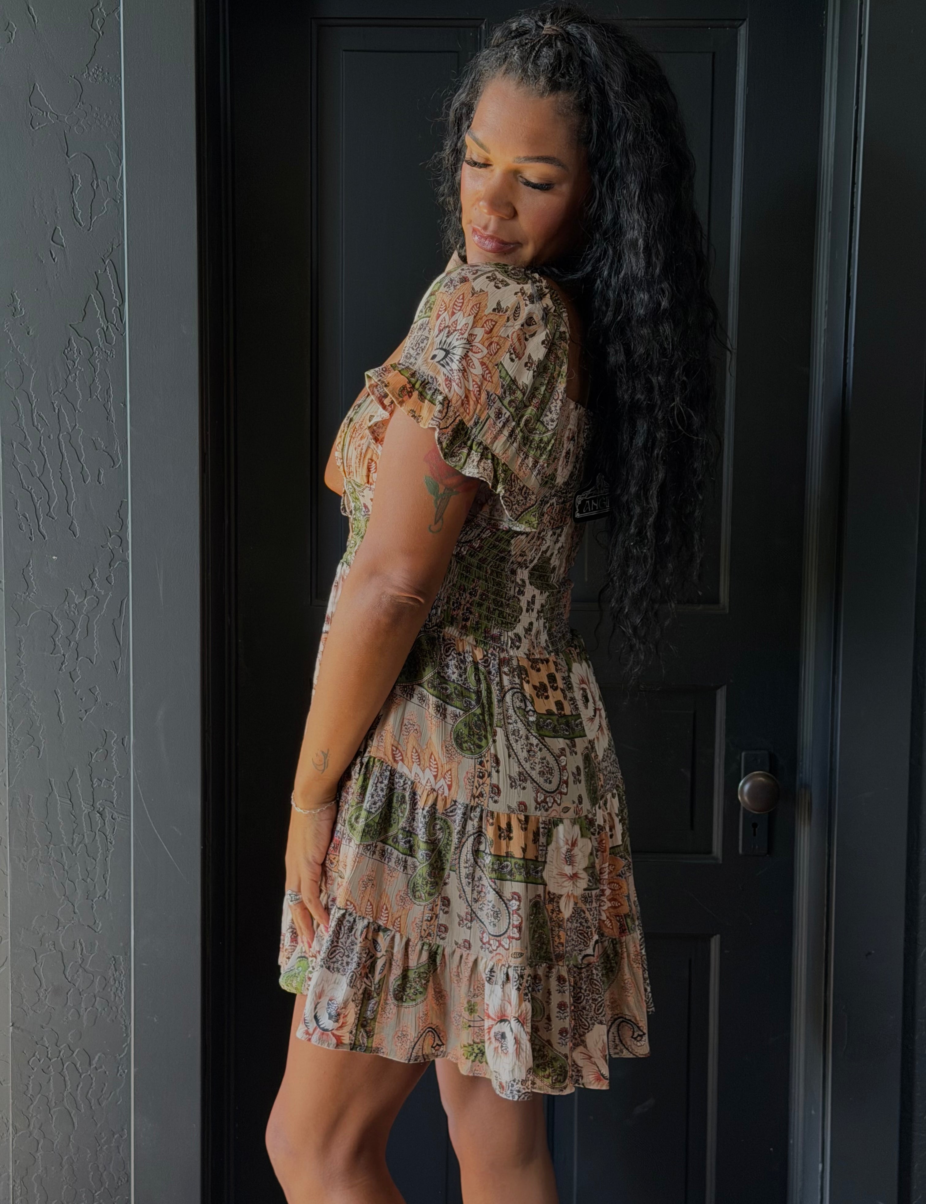 Maddox Short Sleeve Short Printed Dress