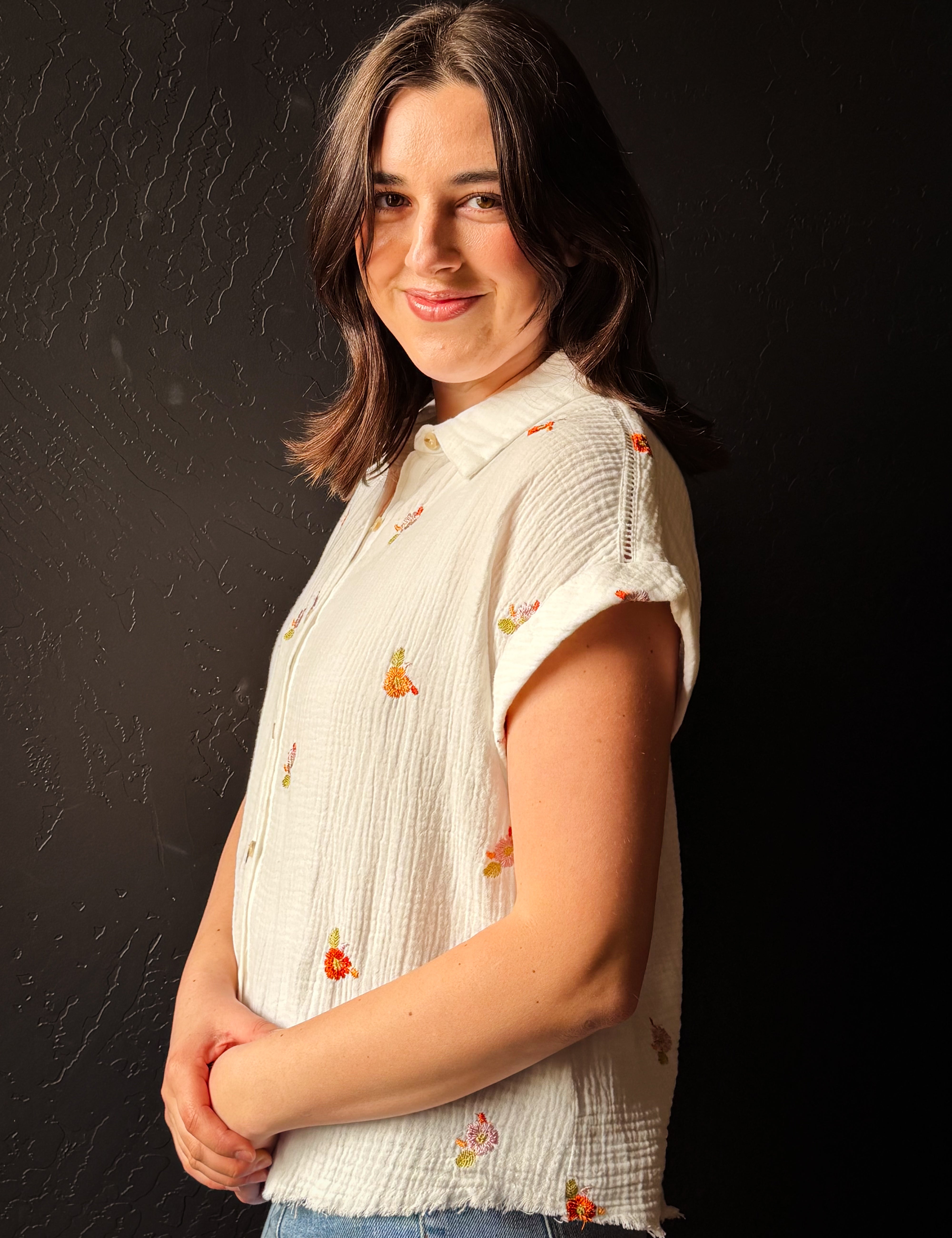 Caden Washed Embroidery Short Sleeve Top