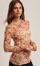 Maria Floral Mesh Print Mock Neck Long Sleeve
