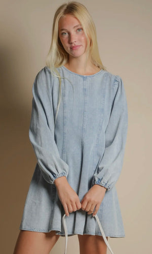 Melanie Mineral Washed Denim Seam Detail Mini Dress