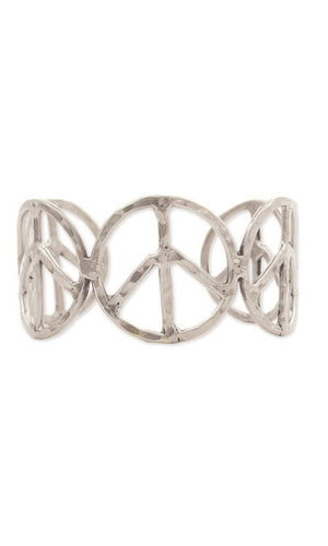 Bracelet Boho Chic Silver Hammered Antique-Inspired Woodstock Peace Sign Cuff Bracelet