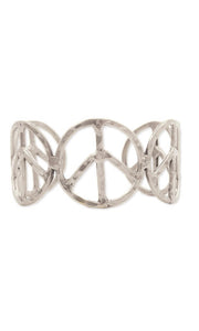 Boho Chic Silver Hammered Antique-Inspired Woodstock Peace Sign Cuff Bracelet