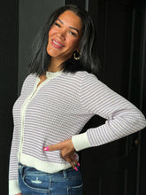 Unoe Lilac Mini Stripe Round Neck Cardigan