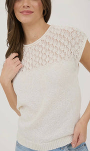 Hedi Ivory Eyelet Yoke Sweater Knit Top