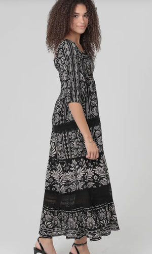 Juniper Smocked Bodice Lace Trim Half Sleeve Maxi Dress