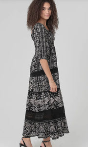 Juniper Smocked Bodice Lace Trim Half Sleeve Maxi Dress