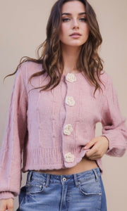 Perla Floral Button Crop Length Knit Sweater Cardigan
