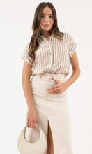 Erwin LT. Khaki Stripe Tap Sleeve Button Down Shirt
