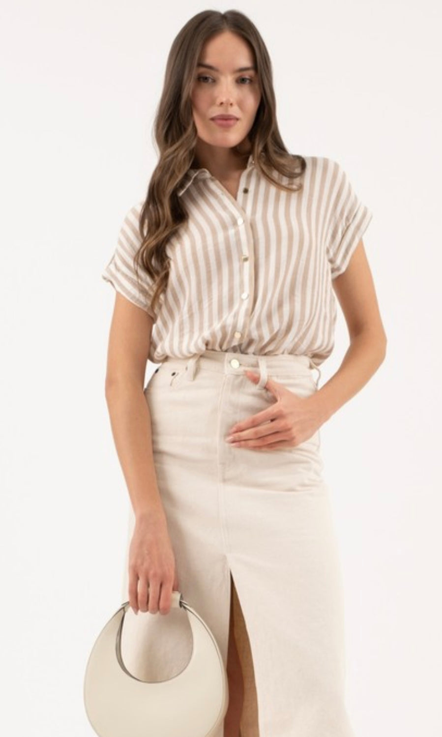 Erwin LT. Khaki Stripe Tap Sleeve Button Down Shirt